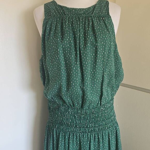 Halston Heritage Wmn's Slvls Grn Silk Round Neck Printed Ruched Maxi, NWT,Sz 14 - Picture 4 of 12